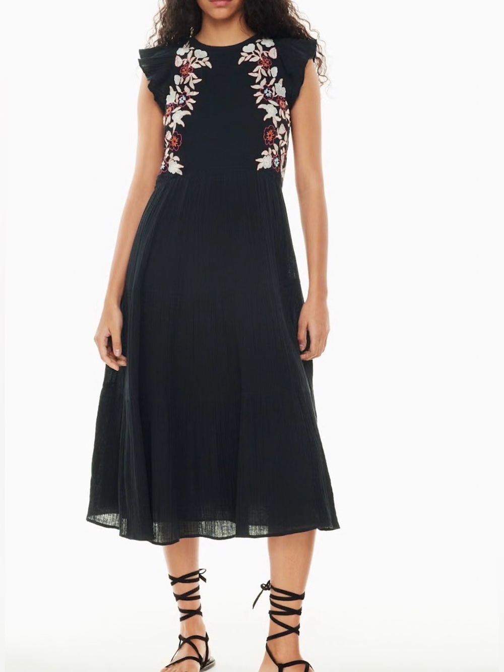 Aritzia‎ Little Moon Franco Dress tiered gauzy embroidered floral woman small